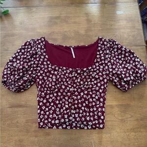 Free People Floral Burgundy Top